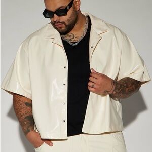 Fashion Nova Faux Leather Men's Cream Short Sleeve Jacket